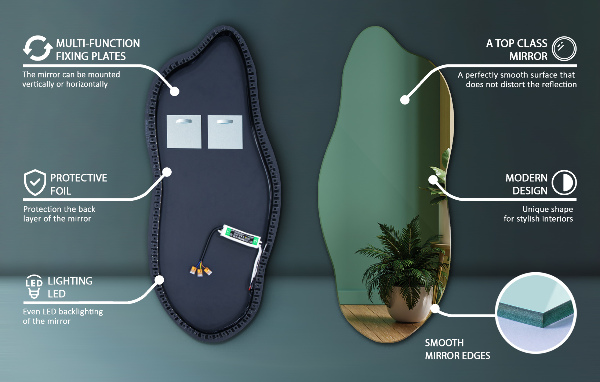 Espelho irregular com led 35x80 cm