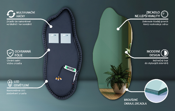 Espelho irregular com led 35x80 cm