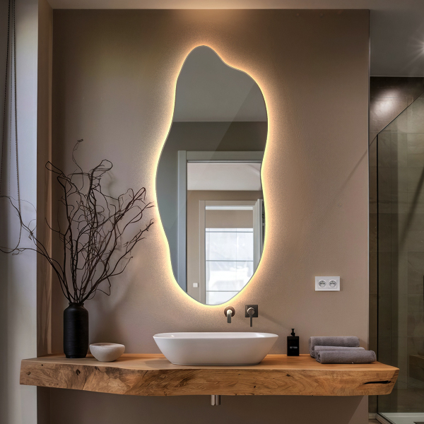 Espelho irregular com led 45x100 cm