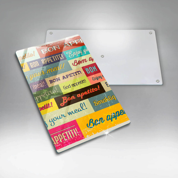 Tábua de corte de vidro Bon appetit legendas idiomas