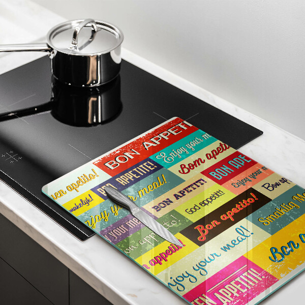 Tábua de corte de vidro Bon appetit legendas idiomas