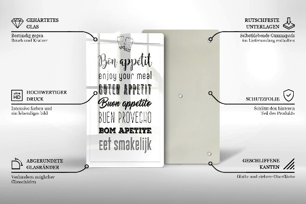 Tábua de cortar alimentos Inscrição na cozinha, máxima