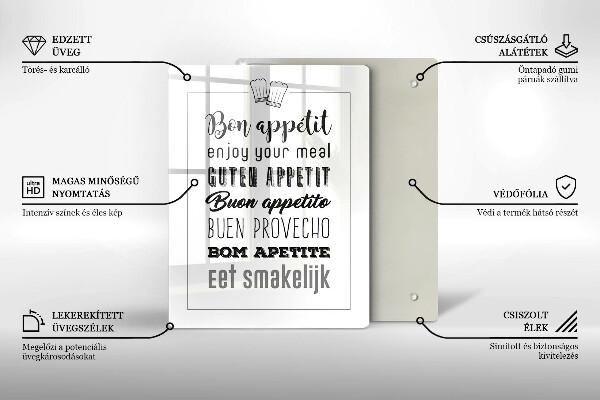 Tábua de cortar alimentos Inscrição na cozinha, máxima