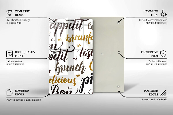 Tábua de vidro legendas de bom apetite