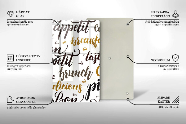 Tábua de vidro legendas de bom apetite