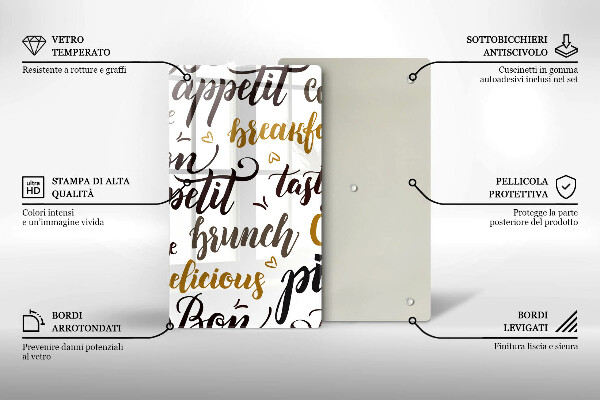 Tábua de vidro legendas de bom apetite