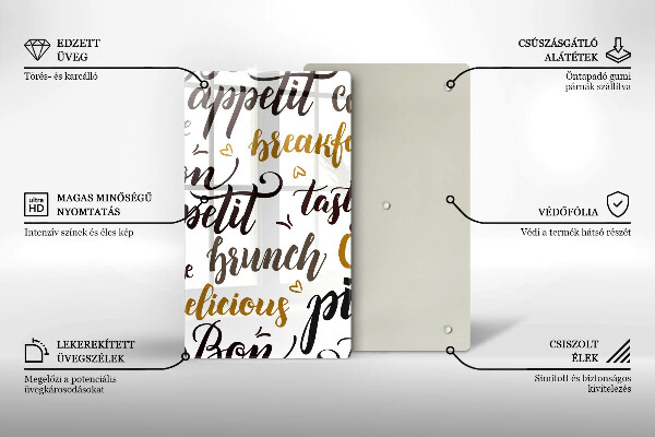 Tábua de vidro legendas de bom apetite