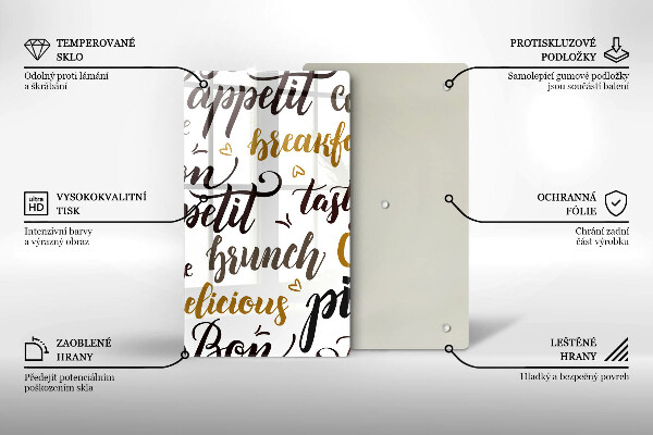 Tábua de vidro legendas de bom apetite