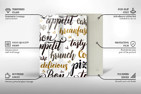 Tábua de vidro legendas de bom apetite