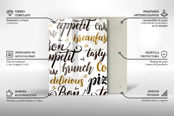 Tábua de vidro legendas de bom apetite