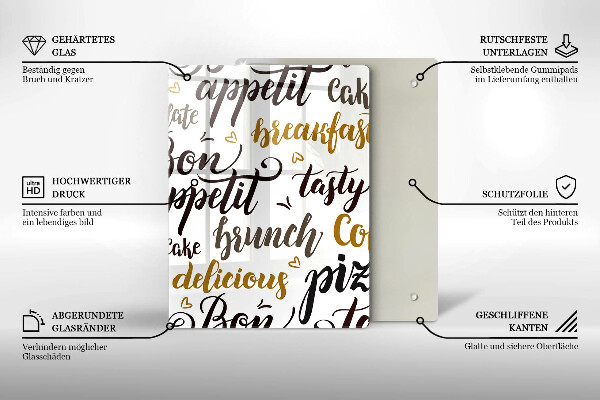 Tábua de vidro legendas de bom apetite