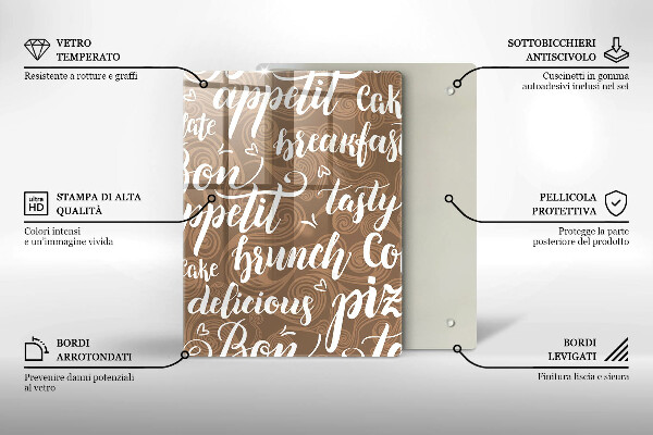 Tábua de corte de vidro legendas de bom apetite