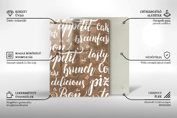 Tábua de corte de vidro legendas de bom apetite