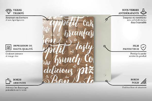 Tábua de corte de vidro legendas de bom apetite