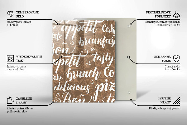 Tábua de corte de vidro legendas de bom apetite