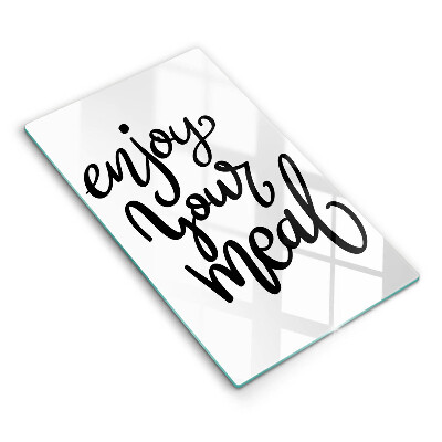 Tábua de corte de vidro A inscrição Aproveite sua refeição