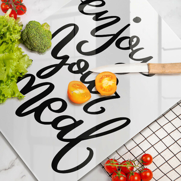 Tábua de corte de vidro A inscrição Aproveite sua refeição