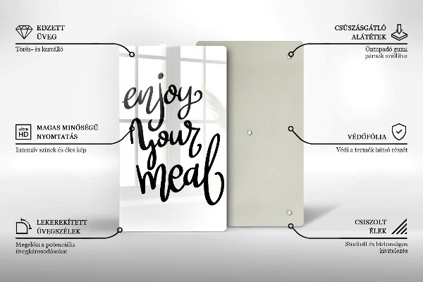 Tábua de corte de vidro A inscrição Aproveite sua refeição