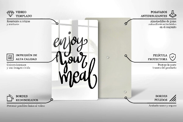 Tábua de corte de vidro A inscrição Aproveite sua refeição