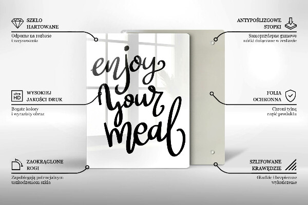 Tábua de corte de vidro A inscrição Aproveite sua refeição