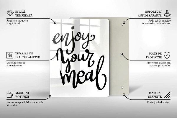 Tábua de corte de vidro A inscrição Aproveite sua refeição