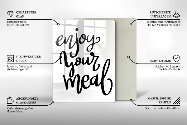 Tábua de corte de vidro A inscrição Aproveite sua refeição