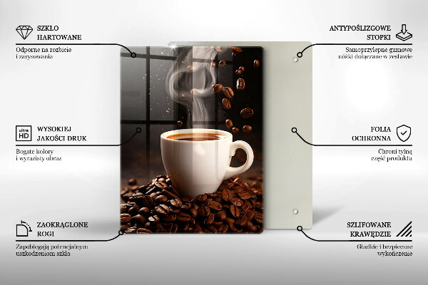 Tábua de vidro Uma xícara de café quente