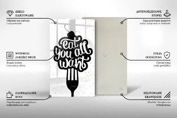 Tábua de corte de vidro A inscrição Coma tudo que você quiser