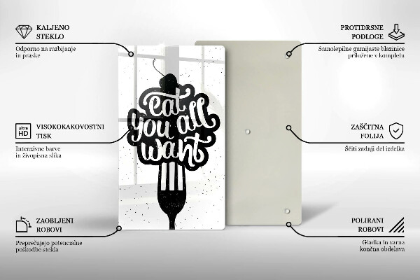 Tábua de corte de vidro A inscrição Coma tudo que você quiser