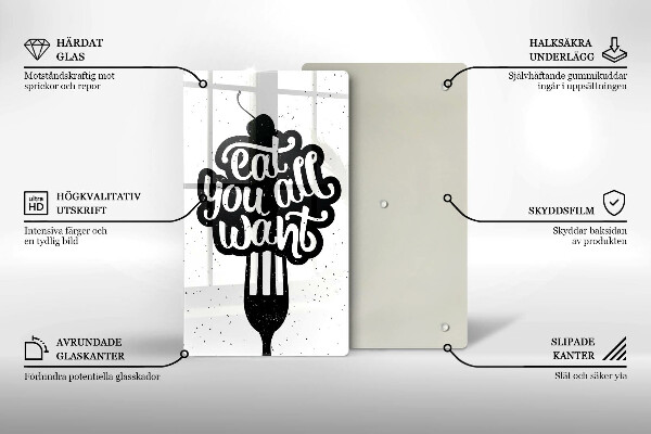 Tábua de corte de vidro A inscrição Coma tudo que você quiser