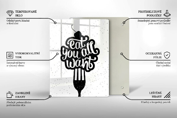 Tábua de corte de vidro A inscrição Coma tudo que você quiser