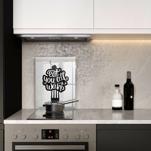 Tábua de corte de vidro A inscrição Coma tudo que você quiser