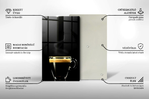 Tábua de cortar de vidro Um copo de café preto