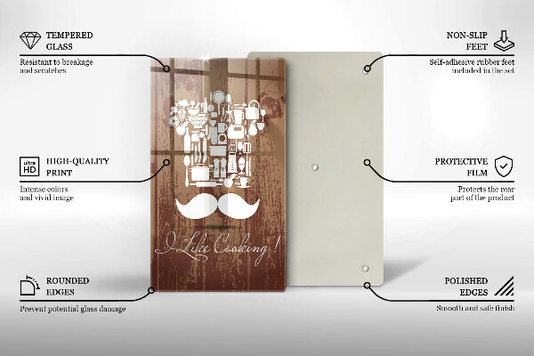 Tábua de cortar de vidro A inscrição eu gosto de cozinhar