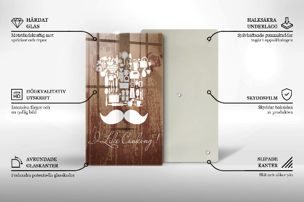 Tábua de cortar de vidro A inscrição eu gosto de cozinhar