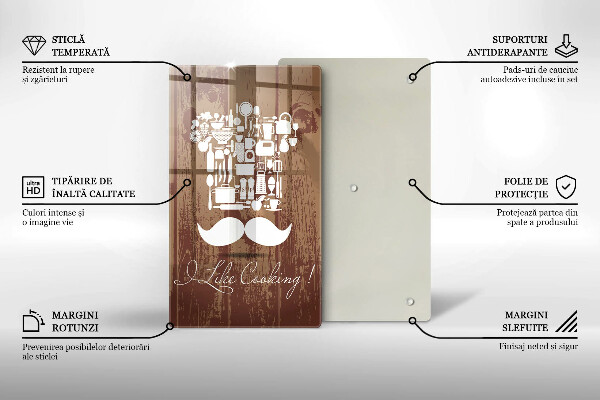 Tábua de cortar de vidro A inscrição eu gosto de cozinhar