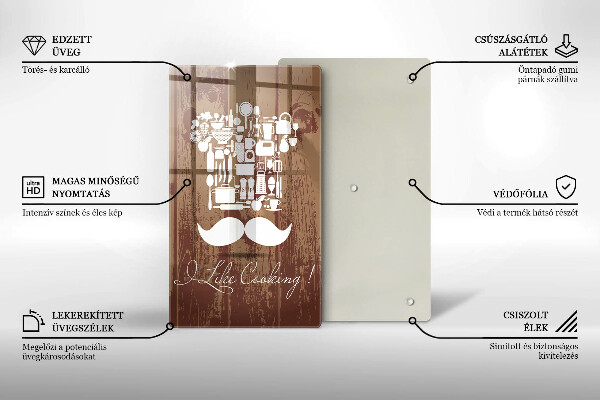 Tábua de cortar de vidro A inscrição eu gosto de cozinhar