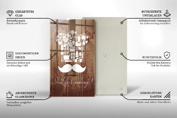 Tábua de cortar de vidro A inscrição eu gosto de cozinhar