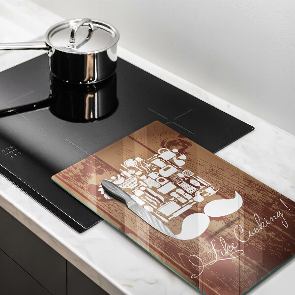 Tábua de cortar de vidro A inscrição eu gosto de cozinhar