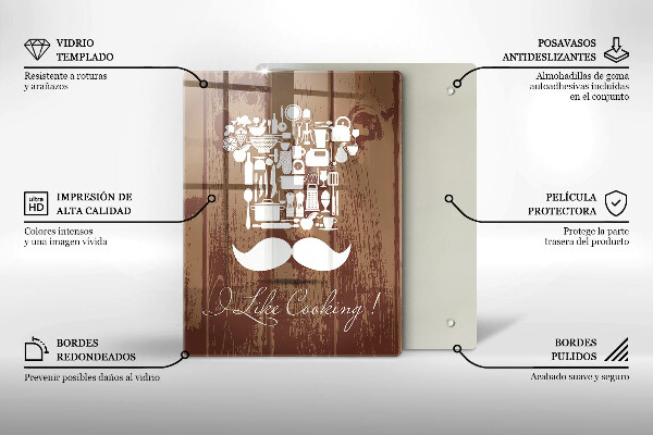 Tábua de cortar de vidro A inscrição eu gosto de cozinhar