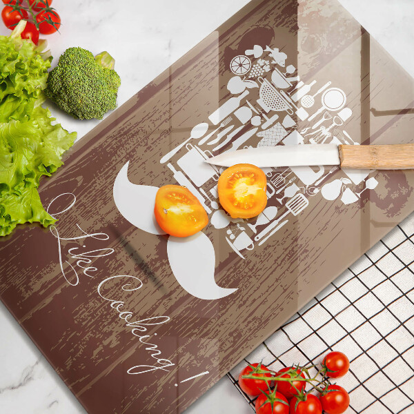 Tábua de cortar de vidro A inscrição eu gosto de cozinhar