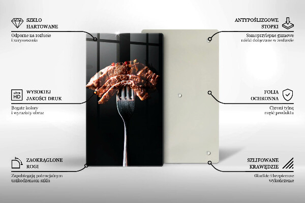 Tábua de corte de vidro Carne no garfo