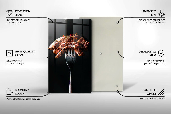 Tábua de corte de vidro Carne no garfo