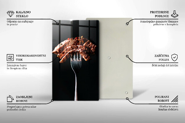 Tábua de corte de vidro Carne no garfo