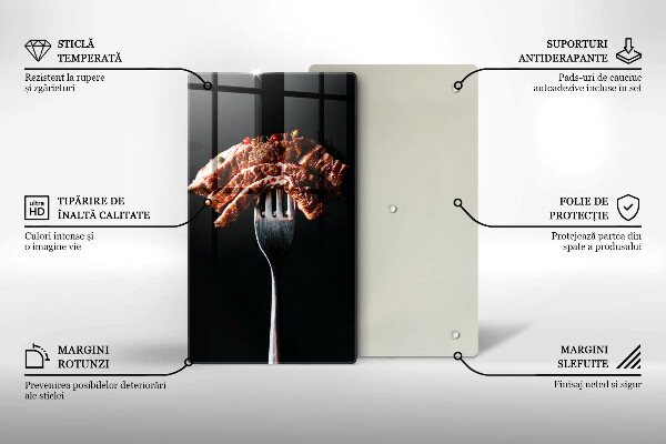 Tábua de corte de vidro Carne no garfo