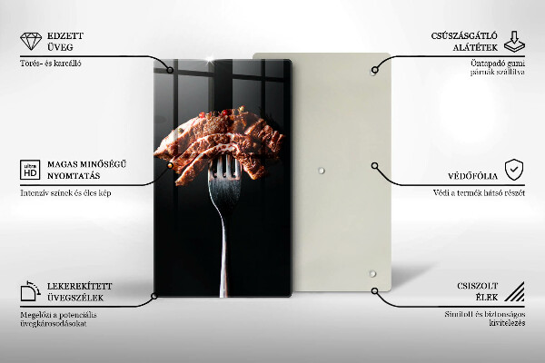 Tábua de corte de vidro Carne no garfo