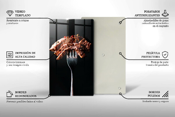 Tábua de corte de vidro Carne no garfo