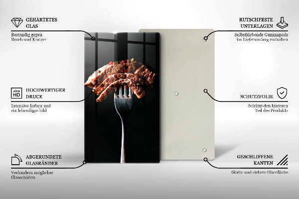 Tábua de corte de vidro Carne no garfo