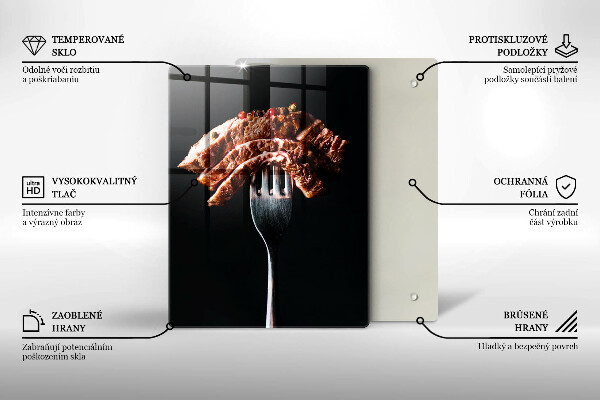 Tábua de corte de vidro Carne no garfo