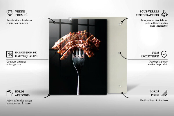 Tábua de corte de vidro Carne no garfo